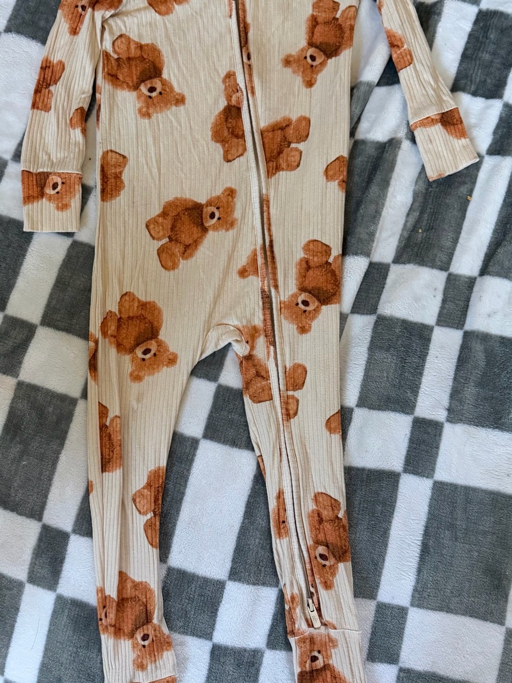 Posh Peanut Beige Teddy-Print Zip Footie